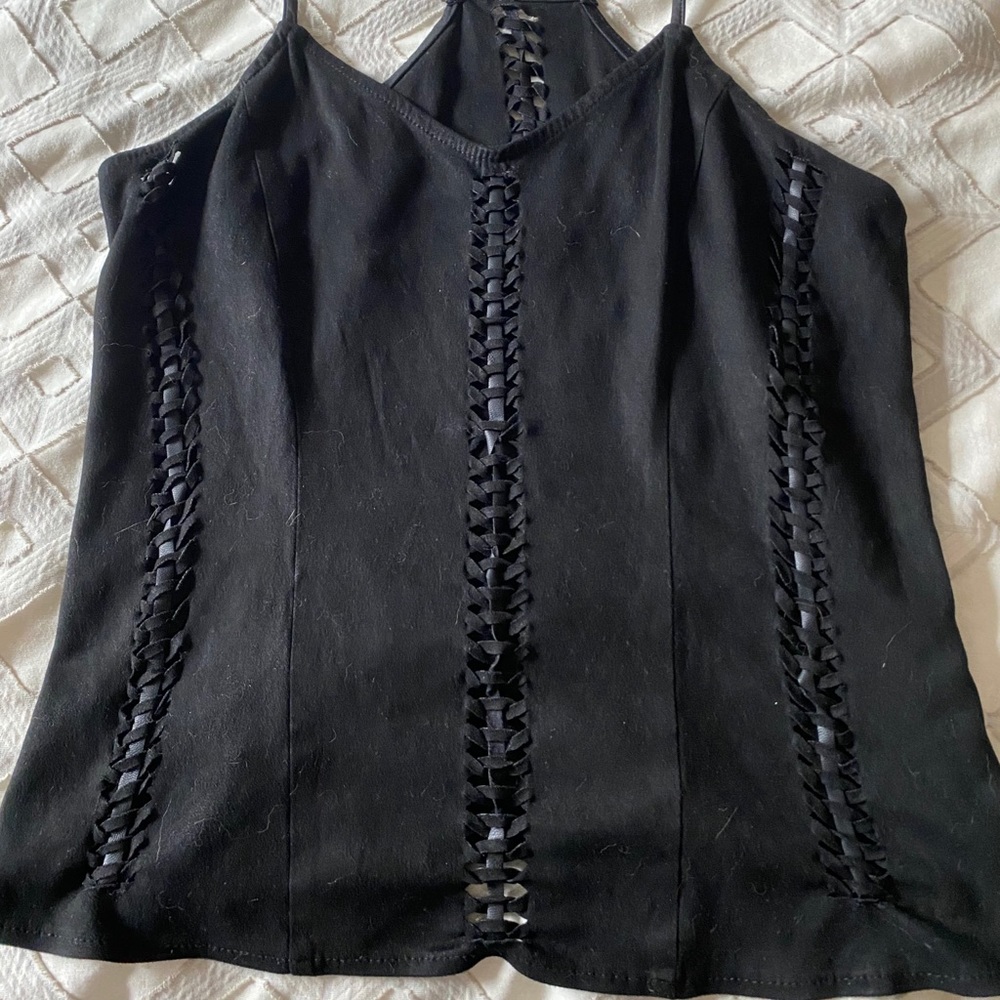Suede top with leather detail